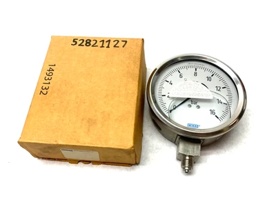 Wika 52821127 Pressure Gauge: 4" Dial, 0 to 16 psi, 1/4" Thread, BSPP, Btm Mount - Image 1 of 4
