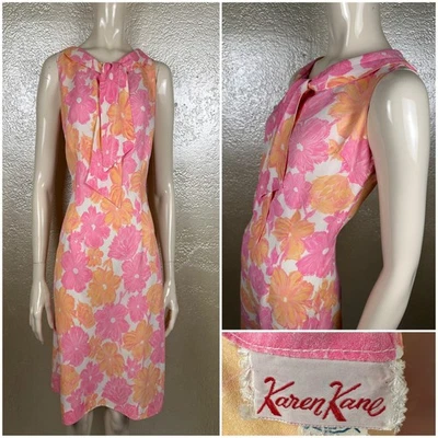 Vestido vintage años 60 KAREN KANE rosa naranja pastel corbata cuello MOD GoGo Foto 1 de 4