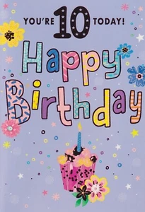 AGE TEN 10TH GIRL BIRTHDAY GREETING CARD 7"X5" CUPCAKE - Picture 1 of 2