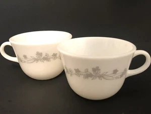 Vintage 2 PC set Corning Ware Coffee/Tea Cup Grey Floral Design - Picture 1 of 7