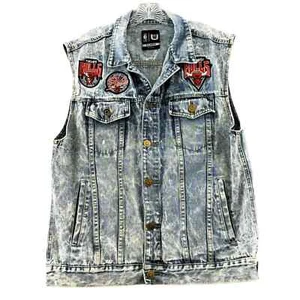 Mens XL Chicago Bulls World Tour Distressed Denim Vest NBA Button Pockets Flaws - Picture 1 of 10