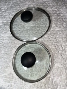 2 Vintage Tempered GLASS REPLACEMENT POT PAN LIDS Lot of TWO 5.5” & 7” Diameters - Picture 1 of 8