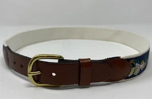Leather Man Limited Belt Men's 30 Essex CT USA Canvas Leather Sea Horse Seashell - Picture 1 of 8