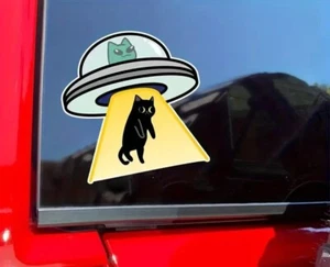 UFO Alien Cat Abduction Sticker - Picture 1 of 2