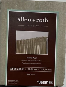 Allen Roth 84" Glengray Ivory Back Tab Light Filtering Window Curtain Panel - Picture 1 of 7