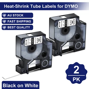 2× Heat Shrink Tube Black on White 18055 Label Tape for DYMO Rhino 5200 12mm - Imagen 1 de 12