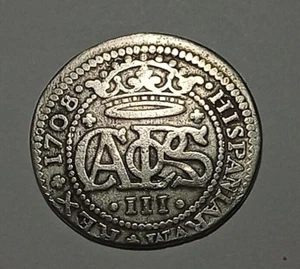 2 reales Charles III Austria's SUITOR silver coin Spanish cob Barcelona Spain - Picture 1 of 4