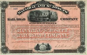 USA HANNIBAL AN ST. JOSEPH RAILROAD COMPANY  TYPE 2 stock certificate/bond - Picture 1 of 1