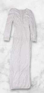 Maxi abito Lulus Shimmer In Your Eyes bianco paillettes manica lunga XS (75) - Foto 1 di 6