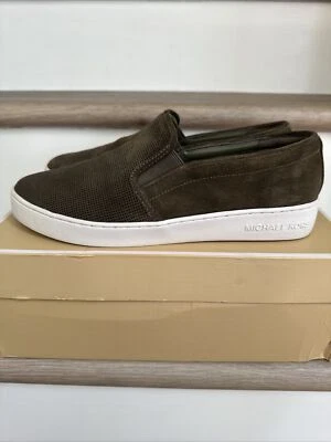 Zapatos Michael Kors Para Hombre Keaton Sin Cordones Láser Gamuza Lona 9.5M Oliva Foto 1 de 4