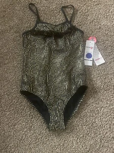 NWT KENSIE GOLD & BLACK METALLIC 1 PC SWIMSUIT SIZE 7/8 - Picture 1 of 1