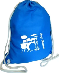 Drum Kit Print Personalised BLUE COTTON Kids Childs School Sports Gym PE Bag - Picture 1 of 12