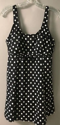 Sz 16 Maxine Of Hollywood One Piece Black & White Polka Dot Swim Dress Swimsuit - Image 1 of 4