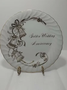 NEW Lefton China Golden Wedding Anniversary Plate White Gold Trim Vintage 10.5" - Picture 1 of 6