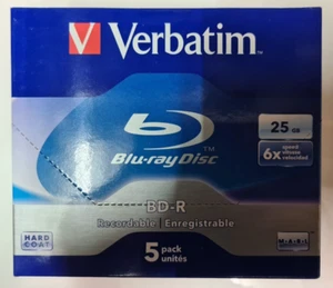 Verbatim Bleu Blu-Ray Bd-R 25GB 4x Graveur 6x Vitesse Pack 5 Pièces - Photo 1/4