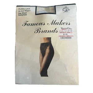 Famous Makers Floral Lace Hi Cut Panty Lt Support Pantyhose Size Med/Tall White - Picture 1 of 2