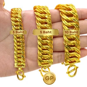 Bracelet Gold GP 24k 23k Yellow Chain Thai Baht 3, 5, 10 Jewelry Gift 6.5-8 in - Picture 1 of 8