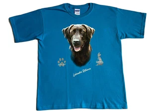 Chocolate Labrador Retriever on Bright Blue T-Shirt Child Large 100% Cotton - Picture 1 of 2