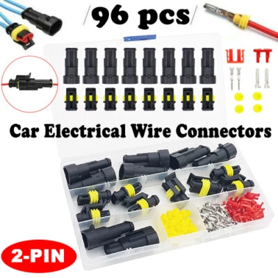 96pcs/8Sets 2-Pin Car Waterproof Male Female Electrical Wire Connector Plug Sets - Image 1 of 4