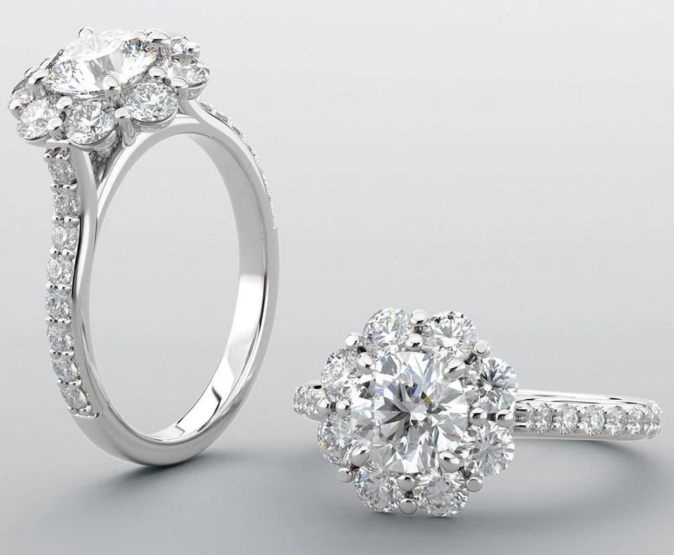 Anillo de compromiso de oro blanco de 14 k con halo de diamantes redondo de 1,02 quilates 2,15 tcw Foto 1 de 1