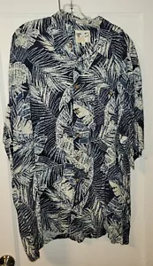 M.E. vintage Camisa deportiva hawaiana hojas de palma en azul, talla 2XLT, excelente en excelente estado - Imagen 1 de 4