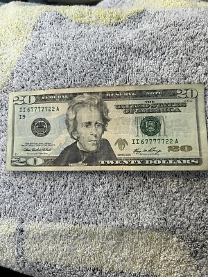 $20 Twenty Dollar Bill 2006 Serial# II 67777722 A (5 - 7's) (2-Is) (2-2s) - Image 1 of 3