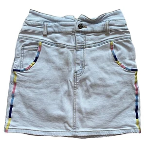 Vylette Jeans Minirock Größe 3/26 W Regenbogen bunte Nähte 24" Taille - Bild 1 von 5