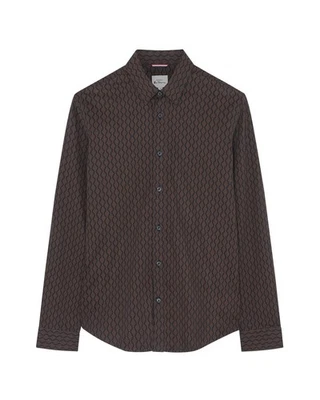 Ben Sherman Talla Grande Geo Largo Estampado Manga Camisa para Hombre en Negro, - Imagen 1 de 4