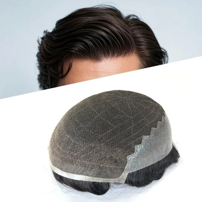 Toupee Para Hombres Cabello Humano Toupee Encaje Q6 Sistema de Reemplazo de Piel Fina Pelo Foto 1 de 4