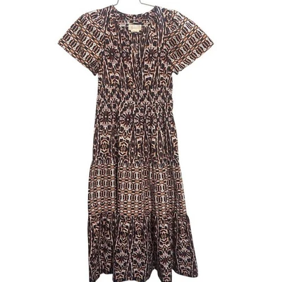 Anthropologie Maxi Dress Somerset Maeve M Orange Geometric Boho Chic - Image 1 of 4