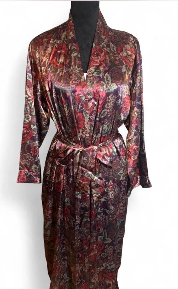 Talbots紫色花卉真丝长袍,腰身饰有口袋。 S 码 #丝袍 — 第 1/4 张图片