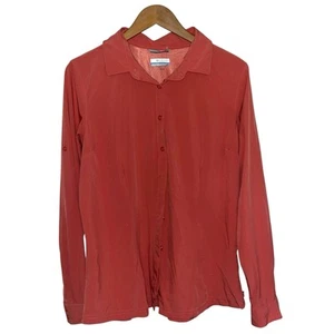 Columbia Women's Size Large Long Sleeved Button Up Shirt Peach Pink Outdoor VGC - Picture 1 of 17
