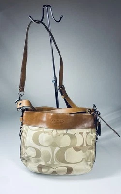 Bolso de Hombro Hobo Coach Zoe Signature Marrón Lona Cuero Cremallera De Colección Y2k Foto 1 de 4