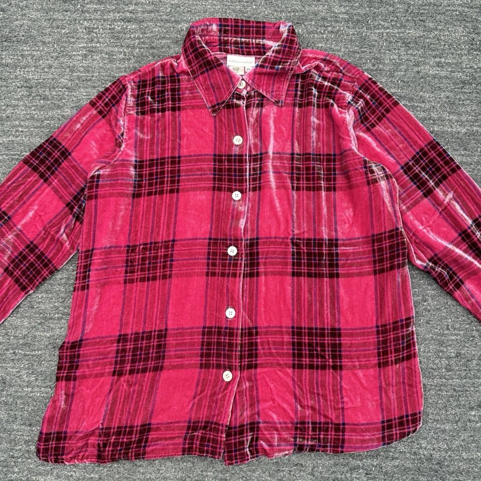 Camisa Soft Surroundings Mujer Grande Pequeña Rosa Terciopelo Novio Túnica Cuadros Foto 1 de 4