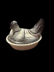Vintage HEN ON NEST WESTMORELAND BLACK/PURPLE Slag Glass - Picture 1 of 3