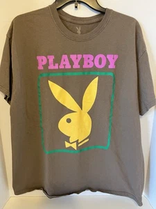 Playboy Bunny Shirt Graphic Tee Classic Logo Short Sleeve Cotton Brown XL - Picture 1 of 8
