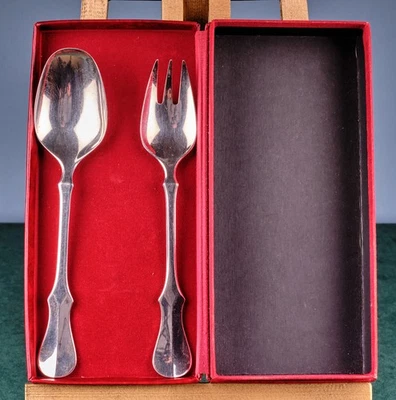 Vintage Salatbesteck Löffel und Gabel Gemüse Set Robbe & Berking Alt Kopenhagen - Bild 1 von 4