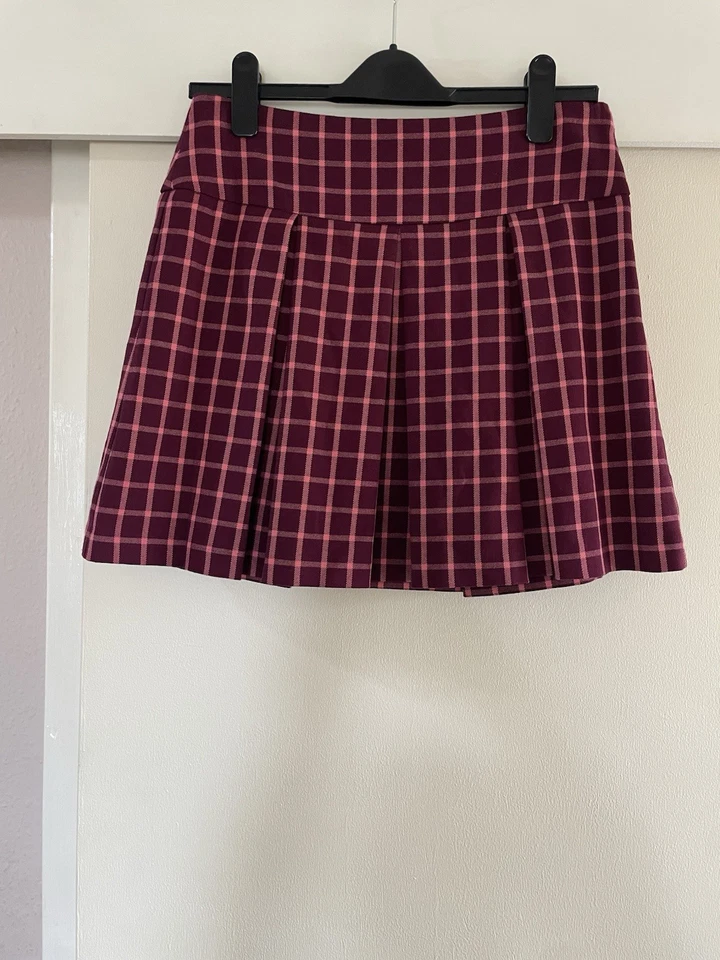 Womens Red Checked Pleated Skirt Size 10 Warehouse - Image 1 of 1