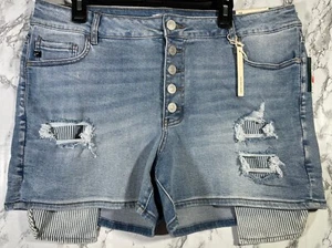 Kancan Damen hoher Bund Denim Shorts Größe 18 Used-Look zerrissen Stil blau - Bild 1 von 7