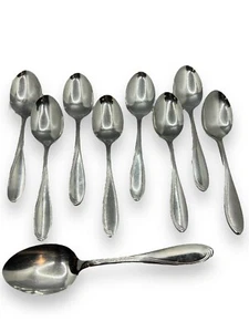 (9) 8 Oneida Camber Cresta Windswept Scroll Dinner Soup Spoons +1 Serving Spoon - Picture 1 of 6
