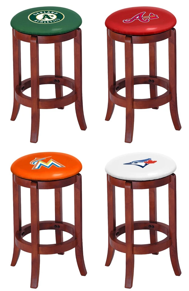 Taburete de bar MLB de 24" de alto acabado cereza asiento giratorio con vinilo coloreado logotipo del equipo MLB  Foto 1 de 1