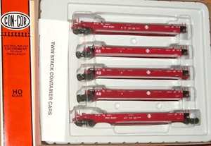 HO CON-COR 0001-001954(01) TWIN STACK CONTAINER 5 CAR UNIT SANTA FE SFLC #254257 - Picture 1 of 1