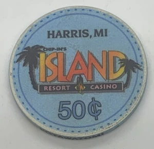 Chip In’s Island Casino $0.50 Chip Harris Michigan MI Indian Tribal Cerámica - Imagen 1 de 2