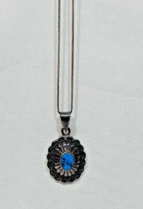 Sterling Silver & Turquoise oval pendant signed JC  .925 Concho design w/ chain - Picture 1 of 4