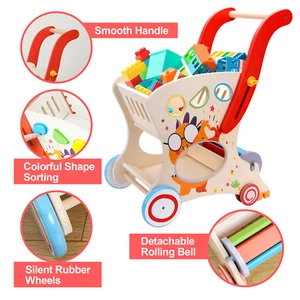 Wooden Shopping Cart Toy for Toddler Kids Baby Push Walke  for 1-3 Shape Sorting - Picture 1 of 6