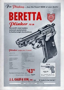 1955 Beretta Plinker 22 LR Pocket Pistol Original Print Ad - Picture 1 of 1