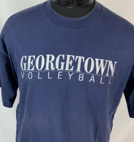 Vintage Georgetown T Shirt Single Stitch Team Logo Hoyas Navy Blue Mens XL Cover