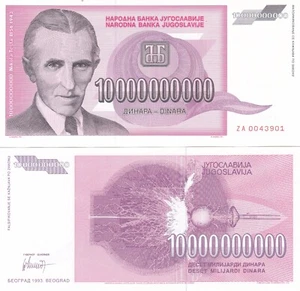 Yugoslavia 100000000 Dinara 1993 P127 prefijo ZA repuesto UNC 2 piezas - Imagen 1 de 1