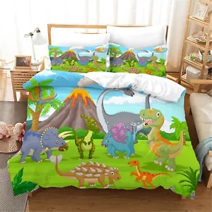 3D Dinosaurier Jura Karikatur Steppdeckenbezüge Bettbezüge Set Bettwäsche - Bild 1 von 6
