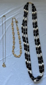 Lot of 3 Signed Trifari Necklaces Gold Toned & Beaded Costume Jewelry - Picture 1 of 11